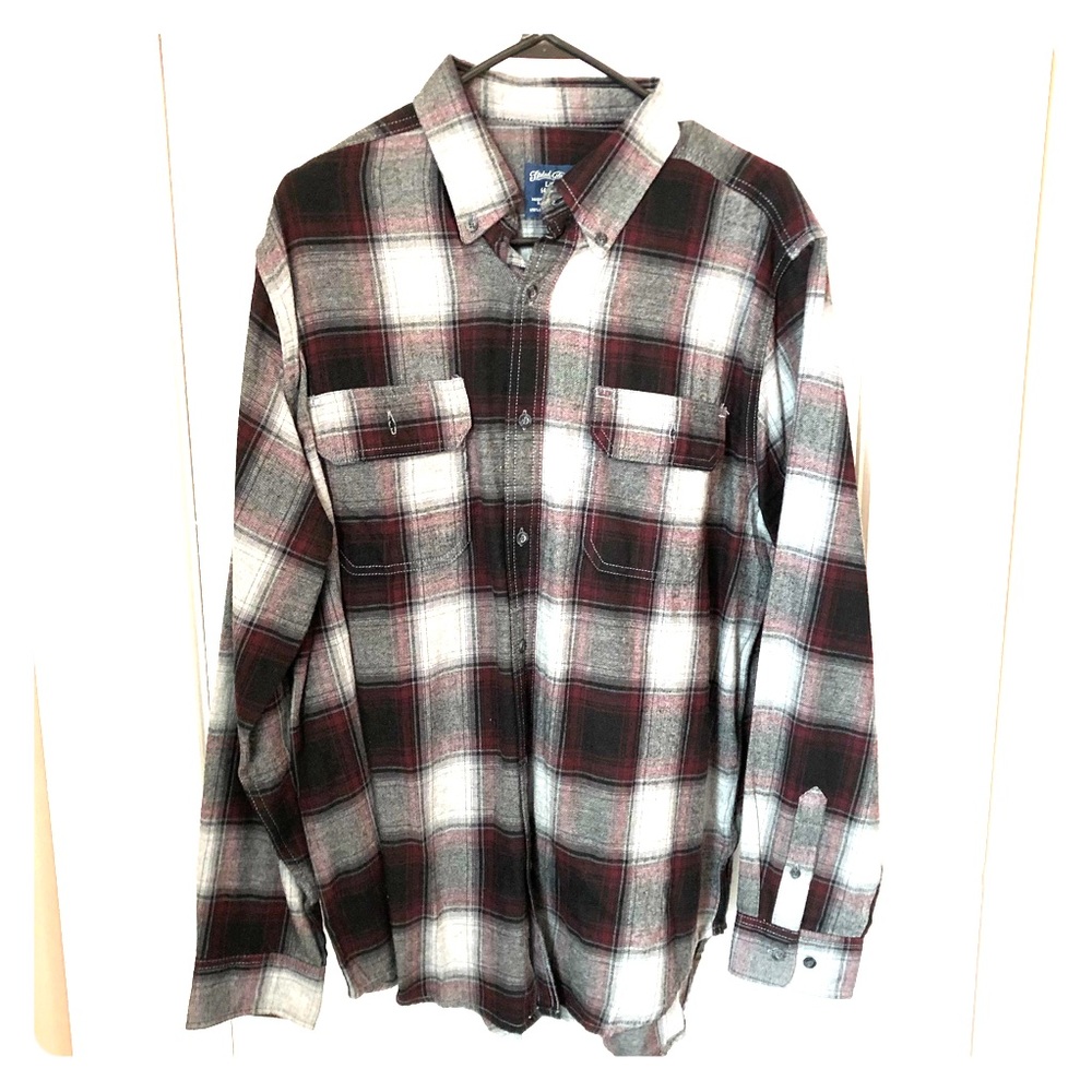 Plaid Maroon Grey Flannel Shirt